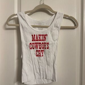 White Ribbed Tank with Red "MAKIN' COWBOYS CRY" Graphic